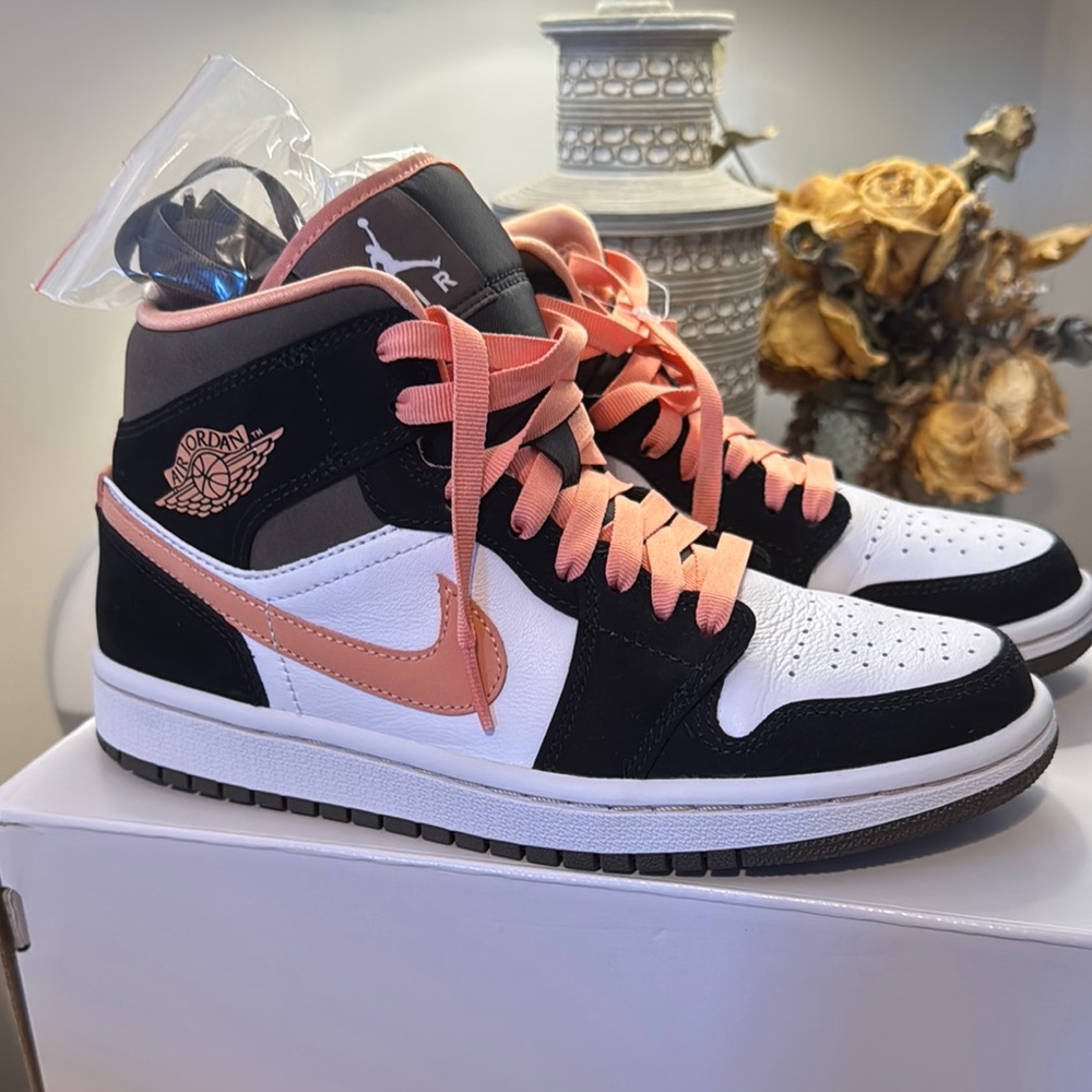 Jordan Women's Sneakers - Black, White, and Peach